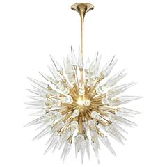 Impressive Large Glass and Brass Sputnik or Starburst Chandelier, 4ft diam.