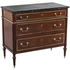 Louis XVI Period Mahogany Chest of Drawers with Original Marble and Bronze