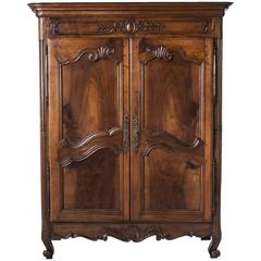 Period Louis XV Armoire of Hand Carved Walnut, Rare Petite Height, c. 1800
