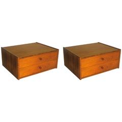 Pair of Danish Modern rosewood floating double drawer night stands 