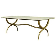 Sculptural Italian Brass & Marble Coffee Table after Gio Ponti
