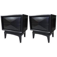 Pair of 1950 Diamond Front Two-Drawer Night Stands