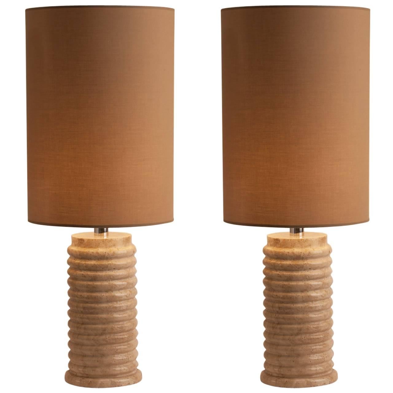 Pair of French Travertine Lamps
