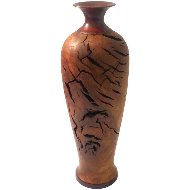 Rare Walnut Burl wood and Rosewood Turned Wood Tall Vase at 1stdibs
