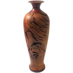 Rare Walnut Burl wood and Rosewood Turned Wood Tall Vase