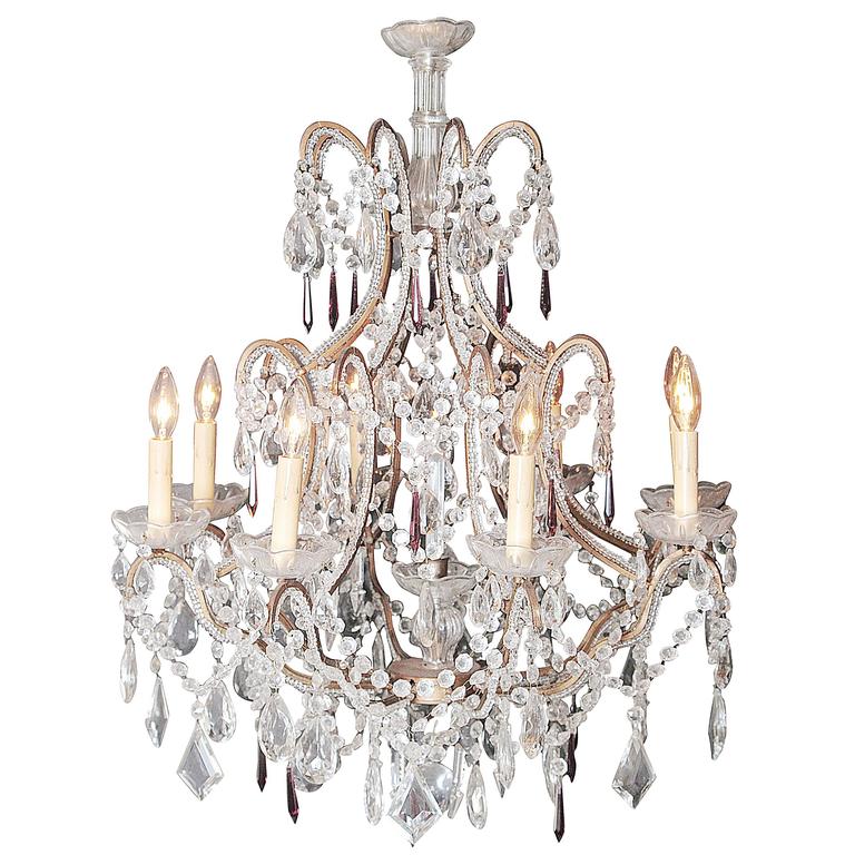 19th c. Italian Crystal and Beaded Chandelier at 1stdibs