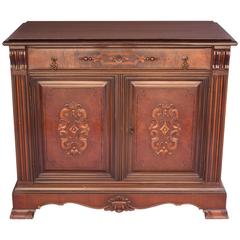 Antique 1920s Smaller Scale Walnut Spanish Sideboard Cabinet