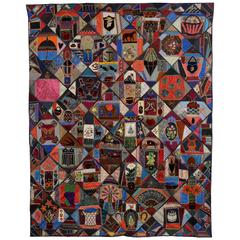 Elaborate Victorian Crazy Quilt with Pictorial Images