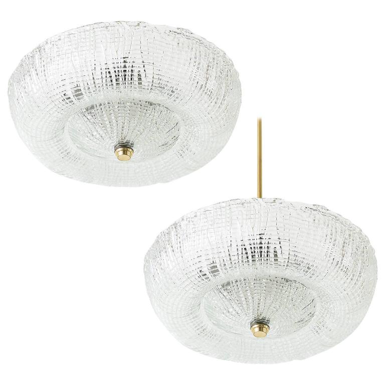 Ceiling Mount Or Wall Light Fixture In Style Of Stilnovo Pair Of Kalmar Flush Mount Light Fixtures Or Chandeliers Brass And Glass 1950s