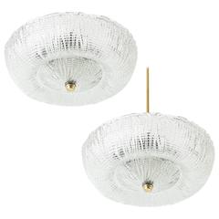 Pair of Kalmar Flush Mount Light Fixtures or Chandeliers, Brass and Glass, 1950s 2