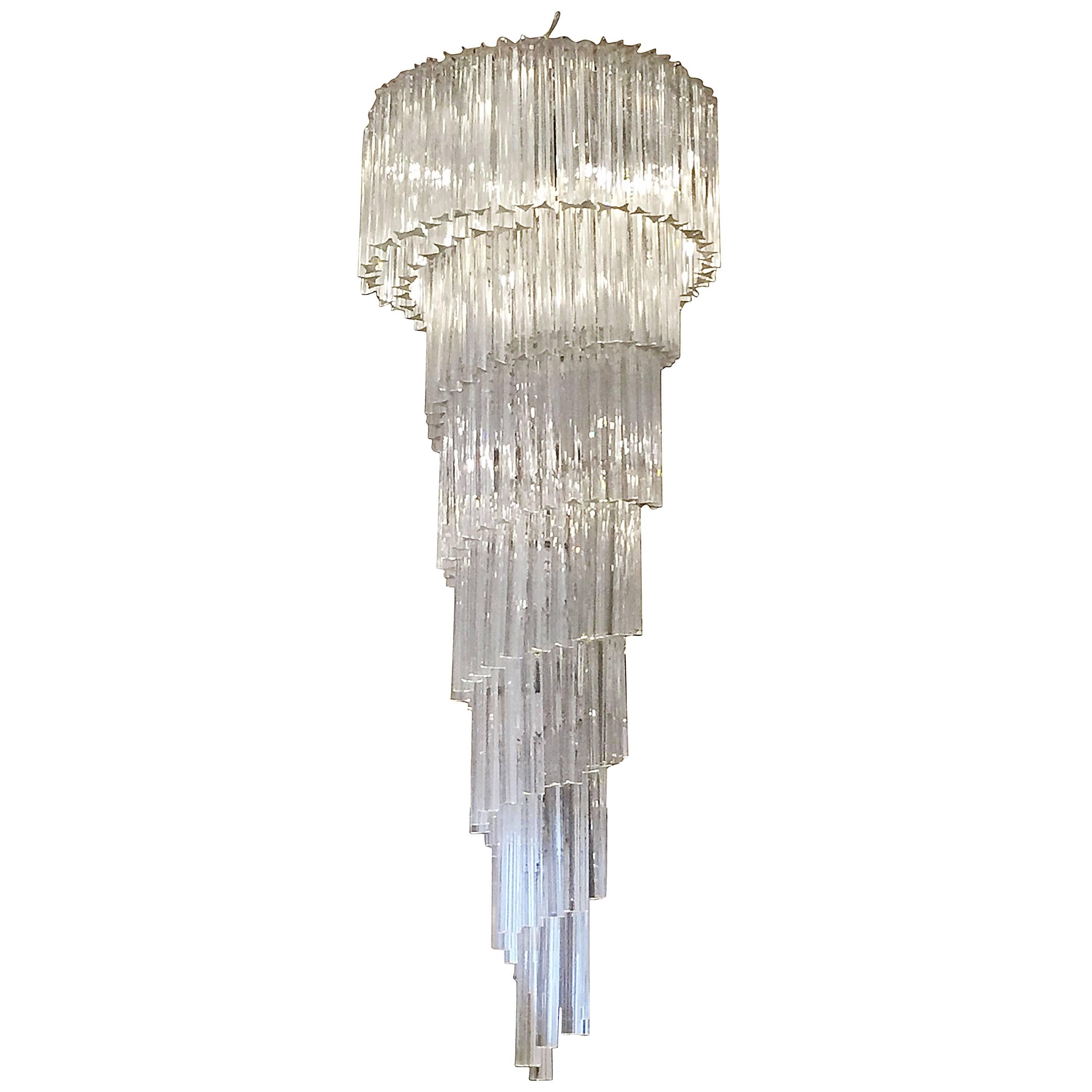 Mid-Century Modernist Spiral Camer Crystal Chandelier