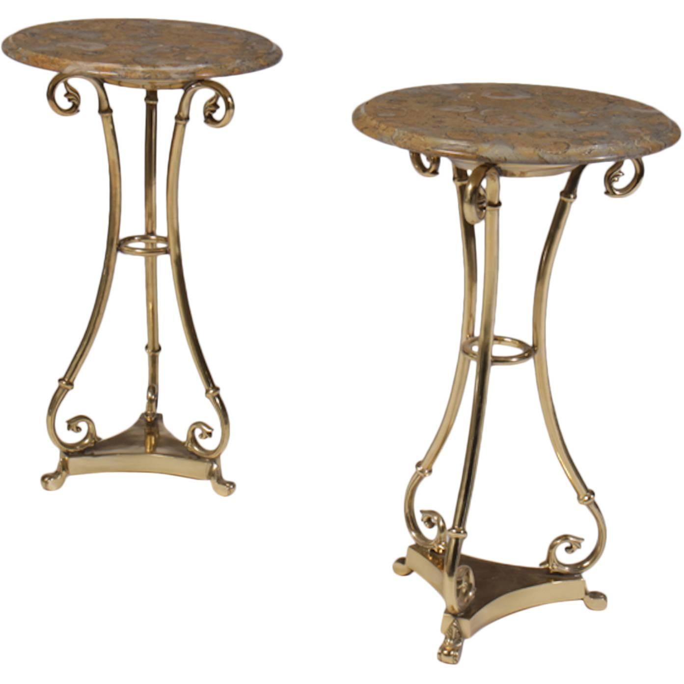 Pair of Brass Marble Top Gueridons