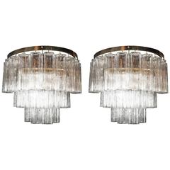 Pair of Large-Scale Mid-Century Modern Murano Tronchi and Brass Sconces