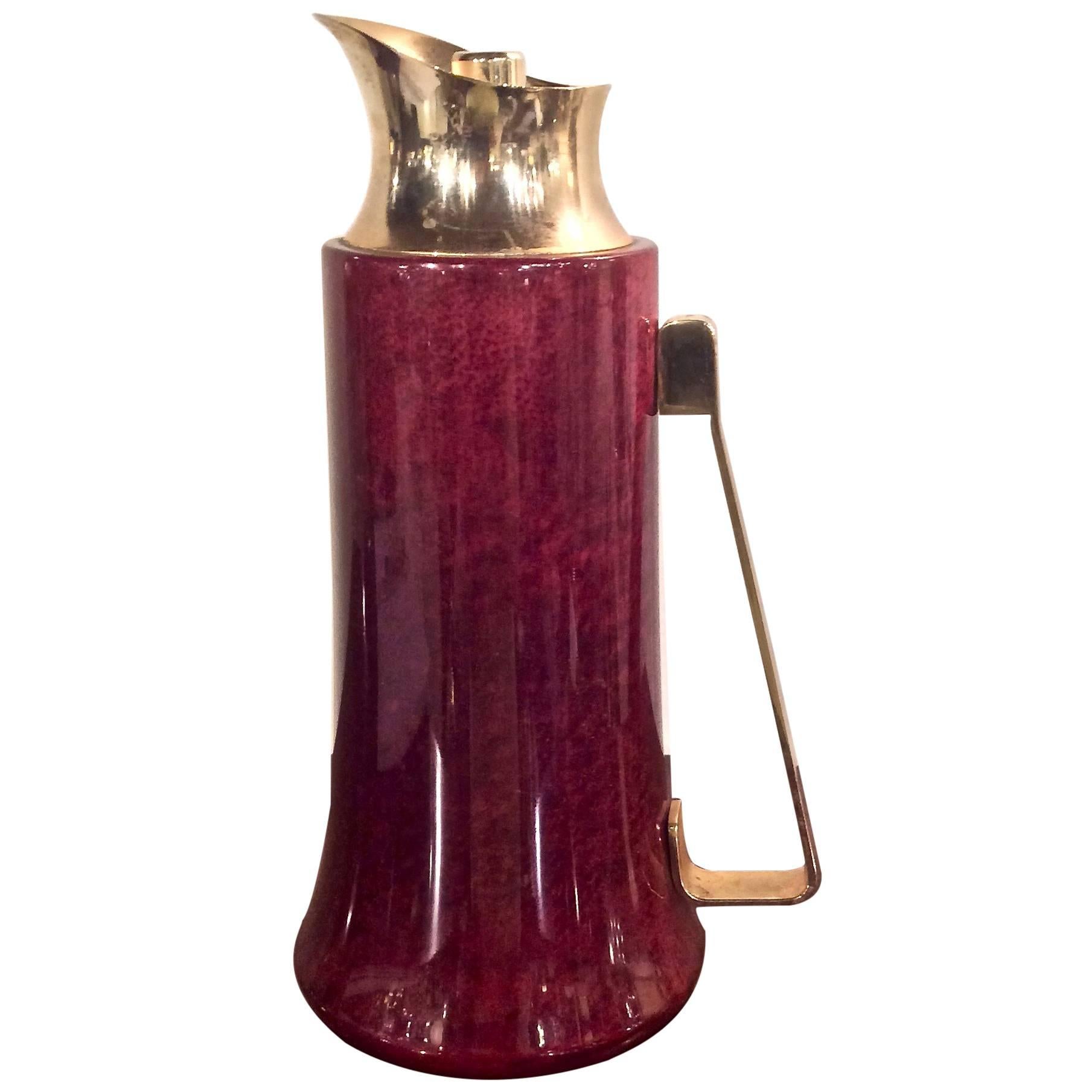 Aldo Tura Lacquered Goatskin and Brass Pitcher For Sale