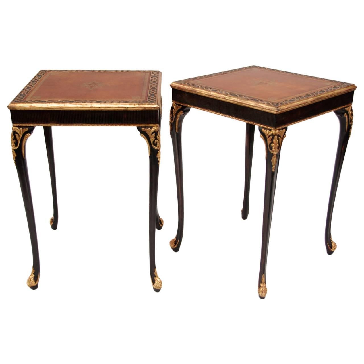 Pair of Louis XV Style Black Lacquer Side Tables, circa 1950