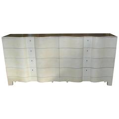 Vintage Large Exquisite Parchment Serpentine Credenza