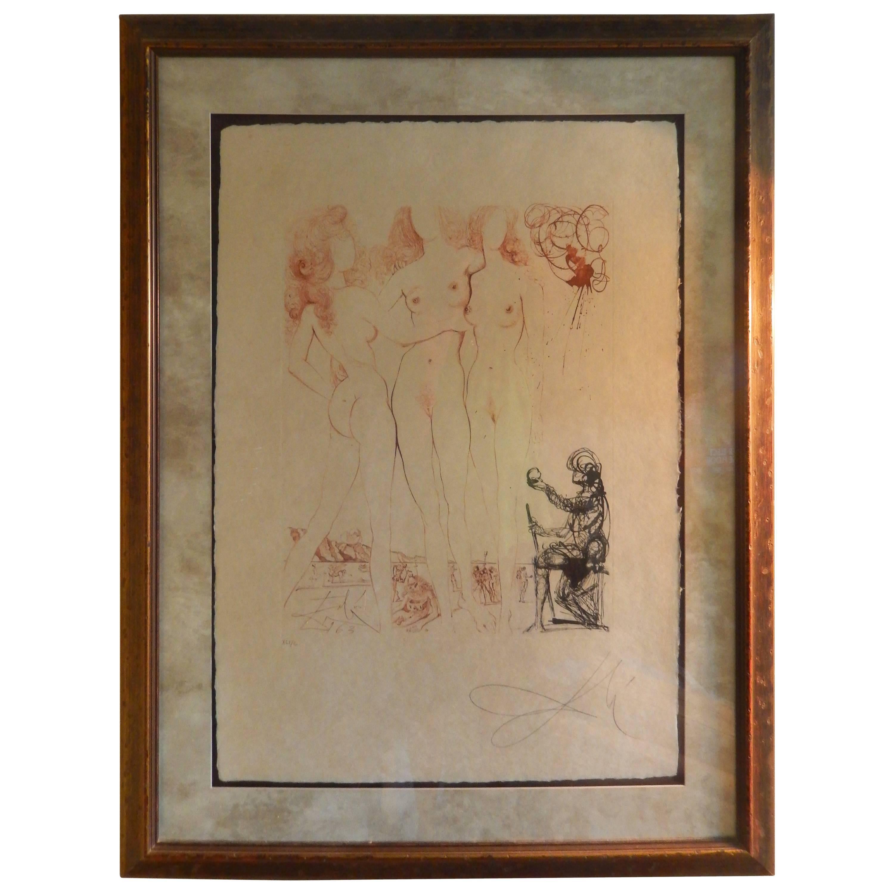 Salvador Dali Signed Dry Point Etching For Sale