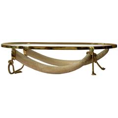 Large Glass and Brass Elephant Tusk Base Coffee Table by Valenti, 1970s 6