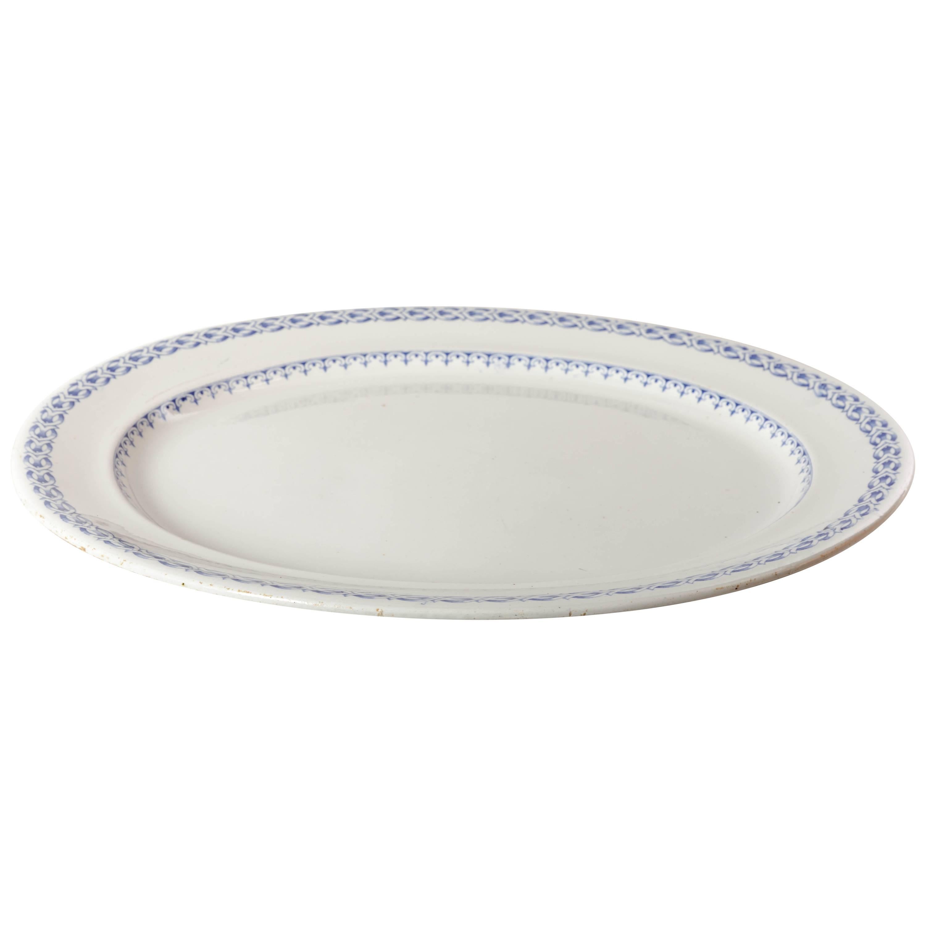 Large Oval English Davenport Blue and White Transfer Ware Platter For Sale