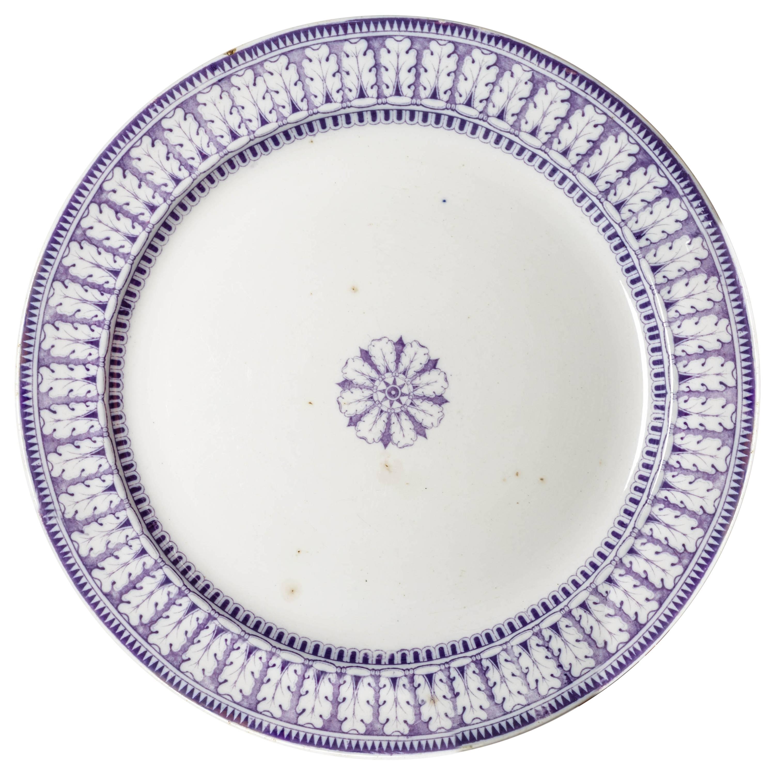 Lg. Acanthe Pattern Blue and White Circular Platter For Sale