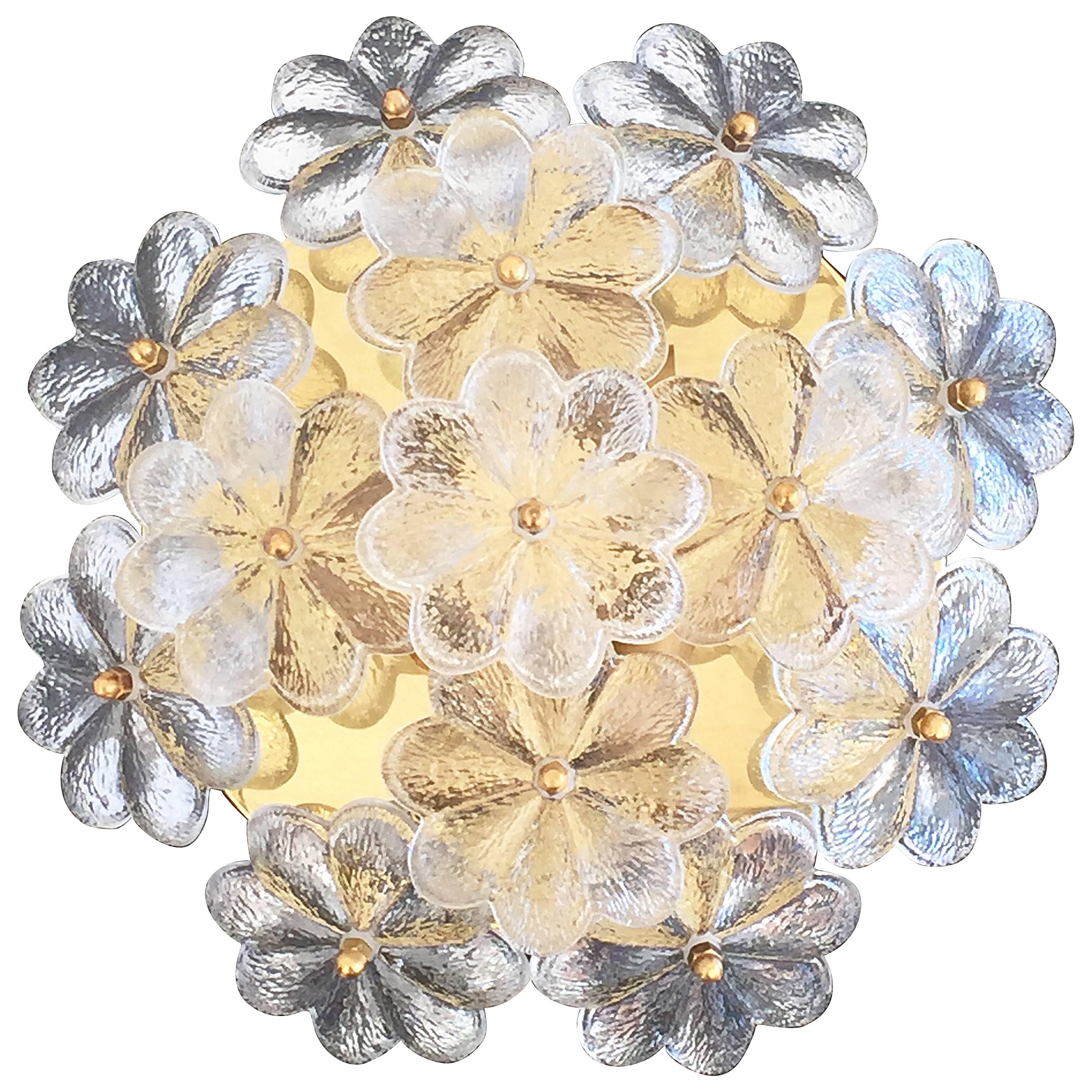 Medium Ernst Palme Floral Glass Flush Mount Lamp For Sale