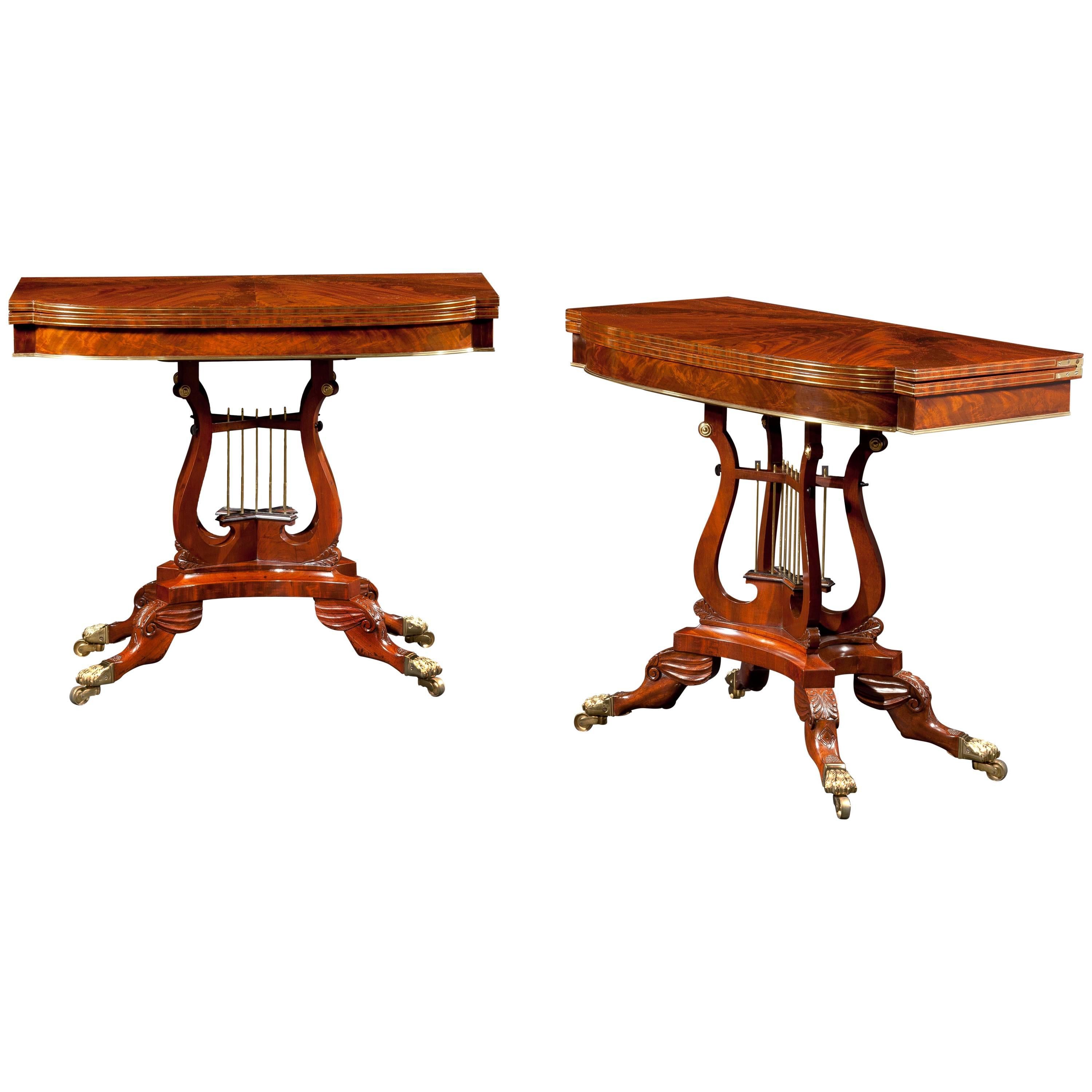 Pair of Brass-Mounted and Inlaid Games Tables