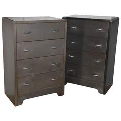 Pair of 1930s Norman Bel Geddes Style Four-Drawer Steel Dressers