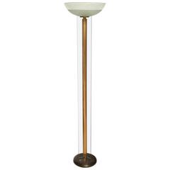 Mid-Century Modern Glass and Brass Torchiere, Floor Lamp, Italy, circa 1960