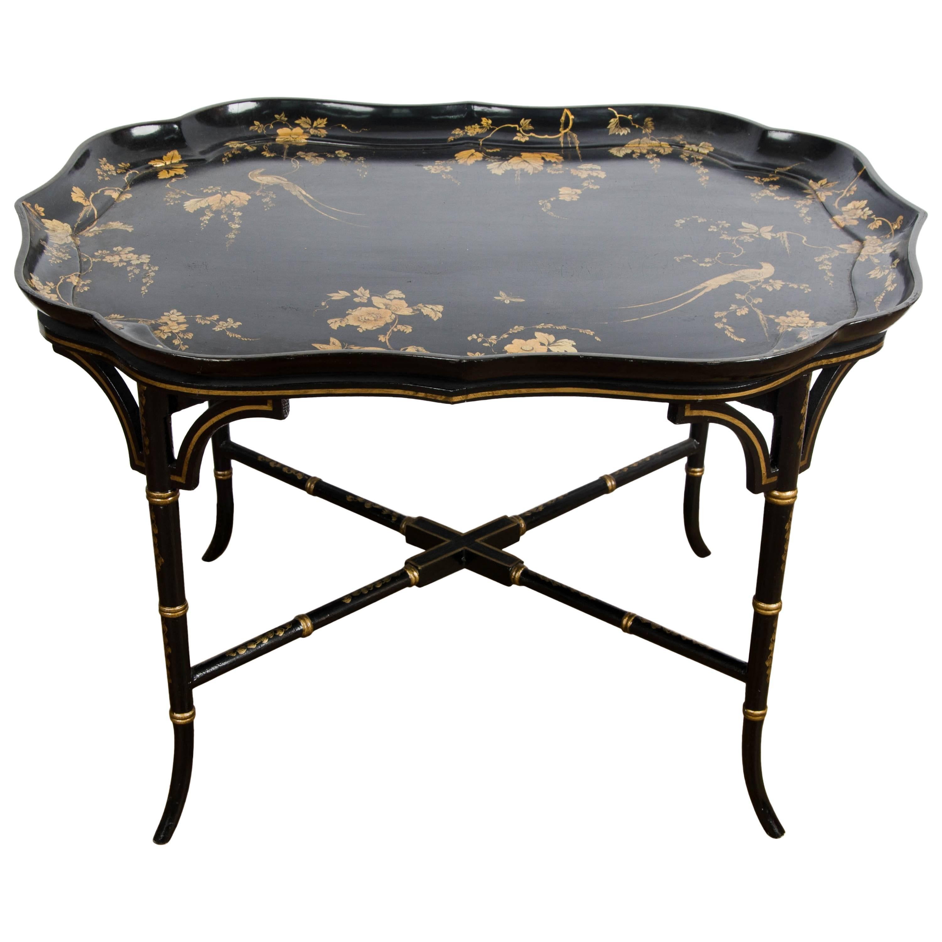 19th Century Paper Mache Tray on Stand