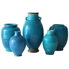 Blue Lachenal Egyptian Vases, Set of Five