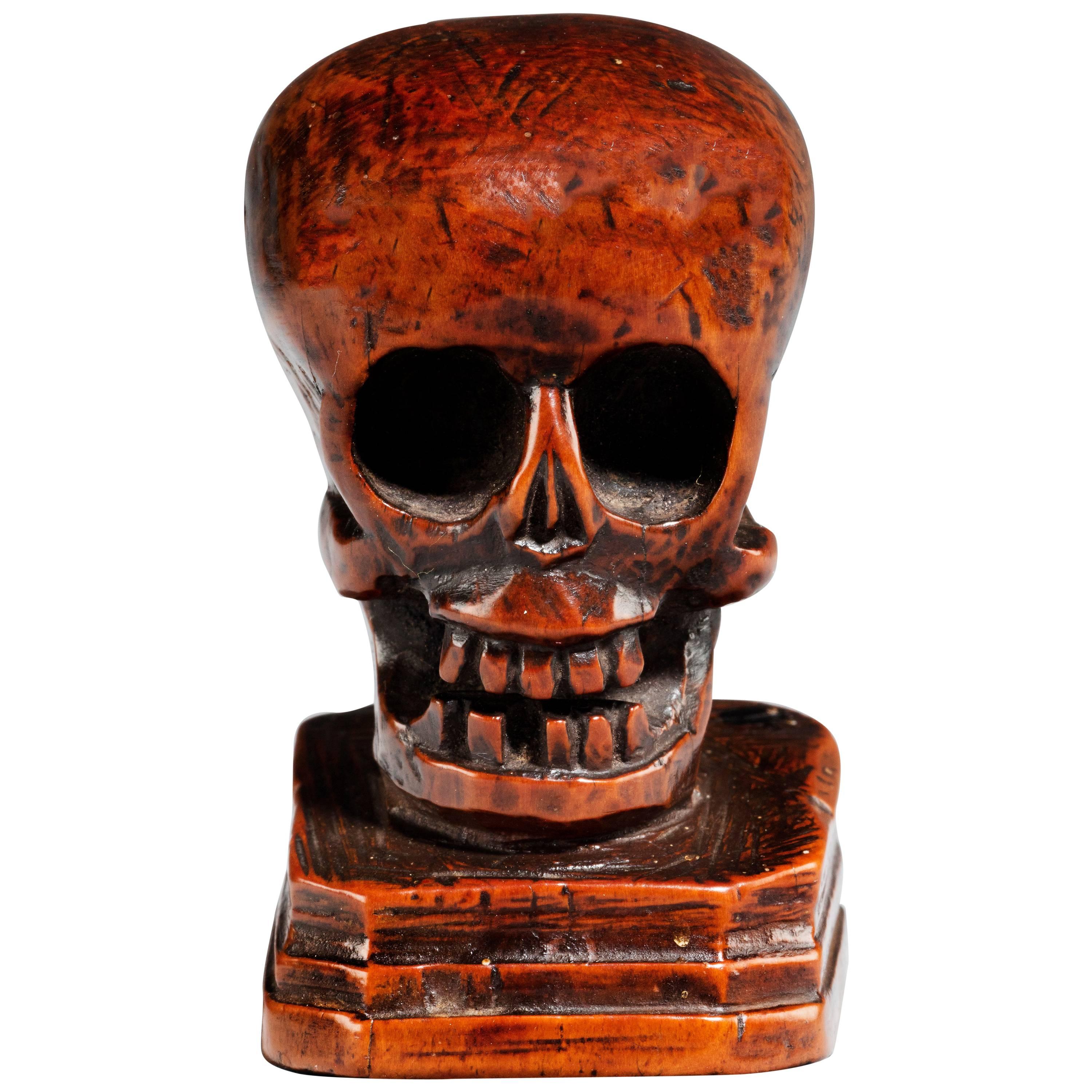 18th Century Flemish Miniature Carved Boxwood Skull