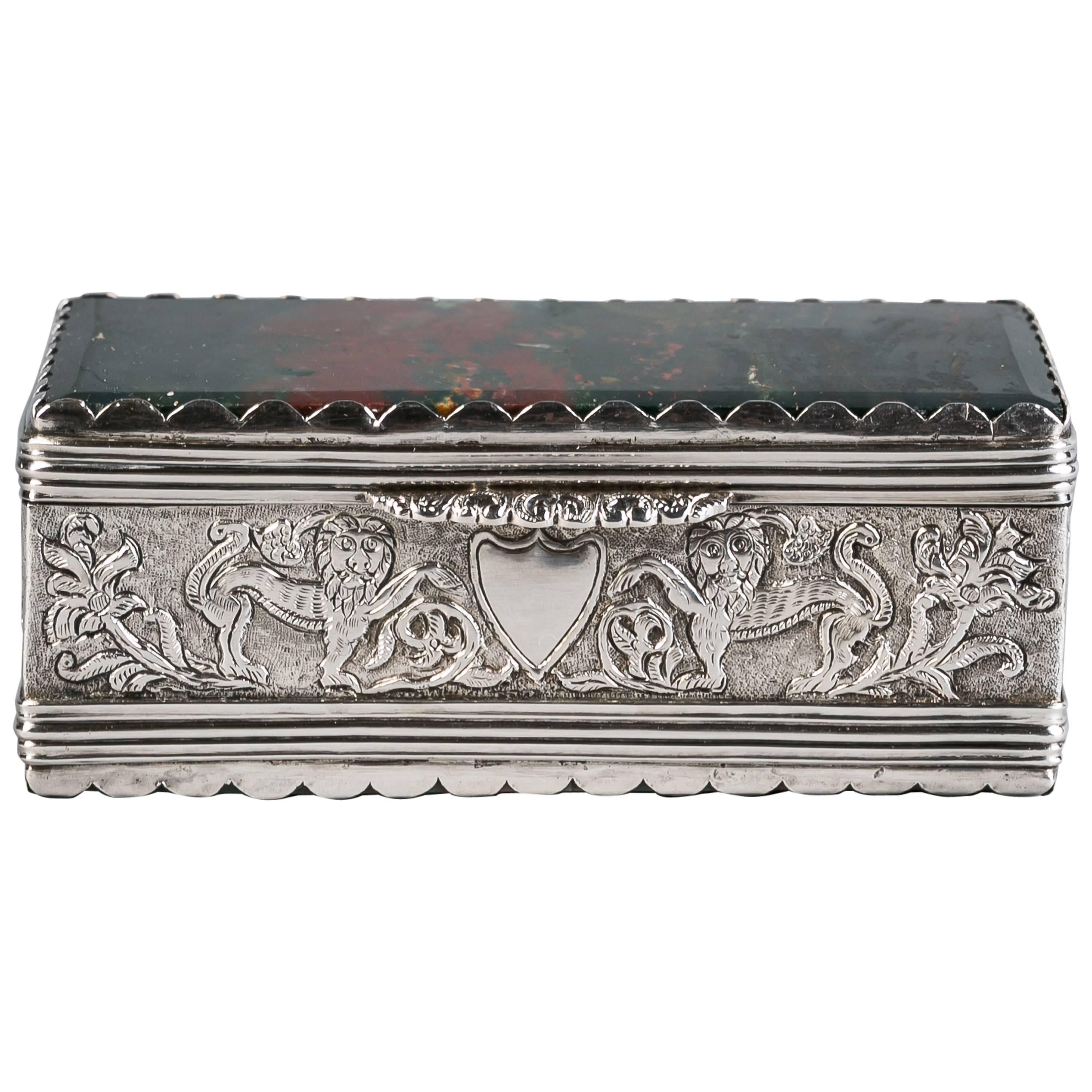 Continental Silver and Agate Box, circa 1870