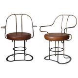 Ungewöhnliches Paar Sessel aus Eisen und Leder, Frankreich, ca. 1930er Jahre