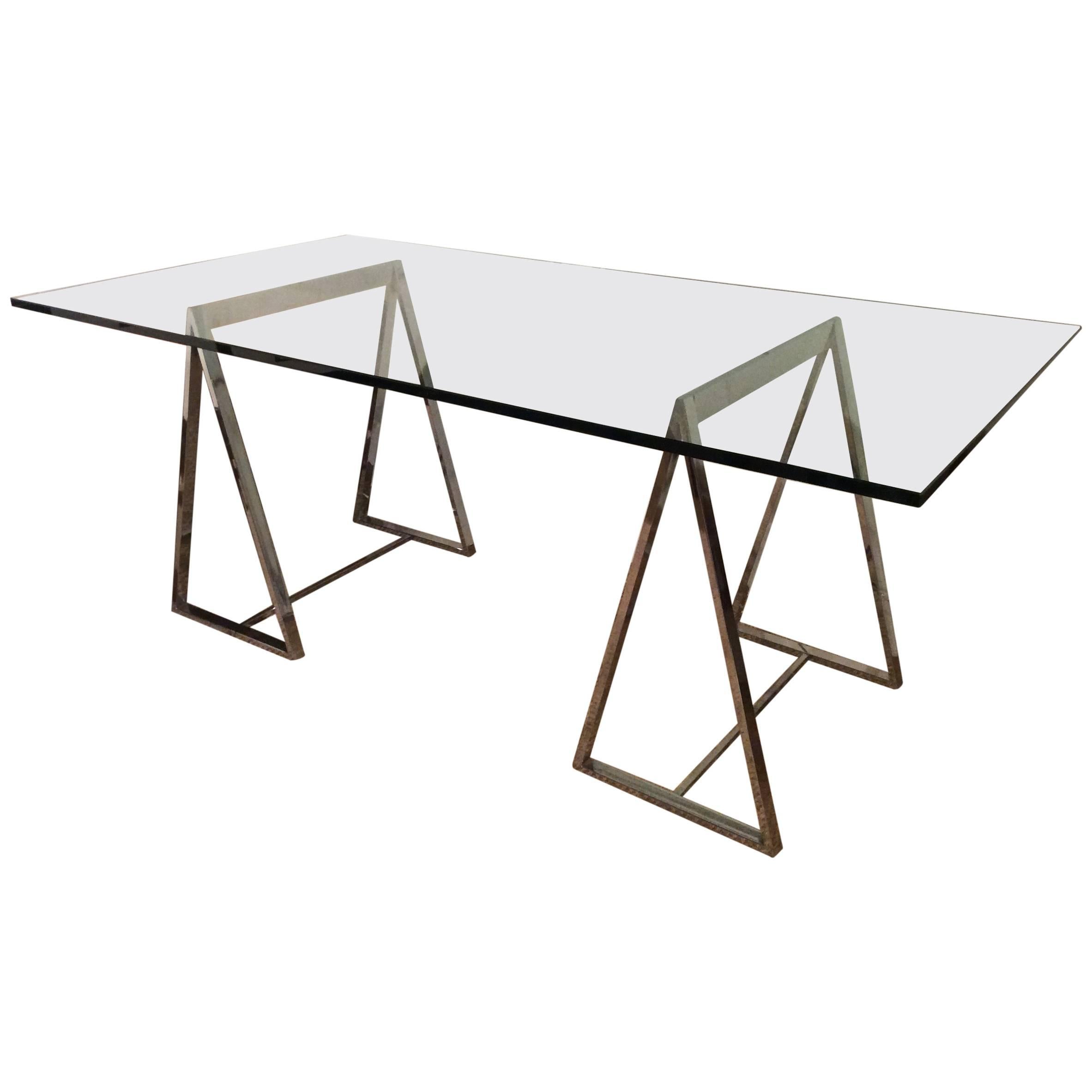 Polished Chrome Saw Horse Table or Desk