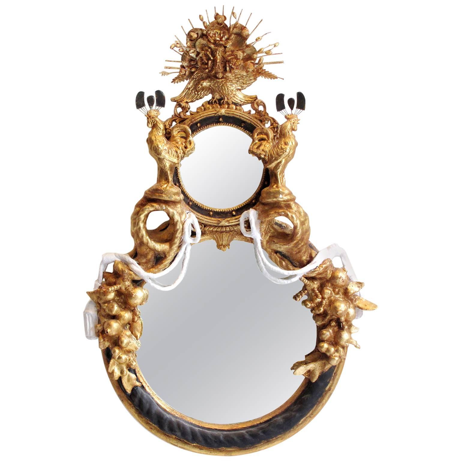 Objet Trouve Double Loop Round Gold Mirror For Sale