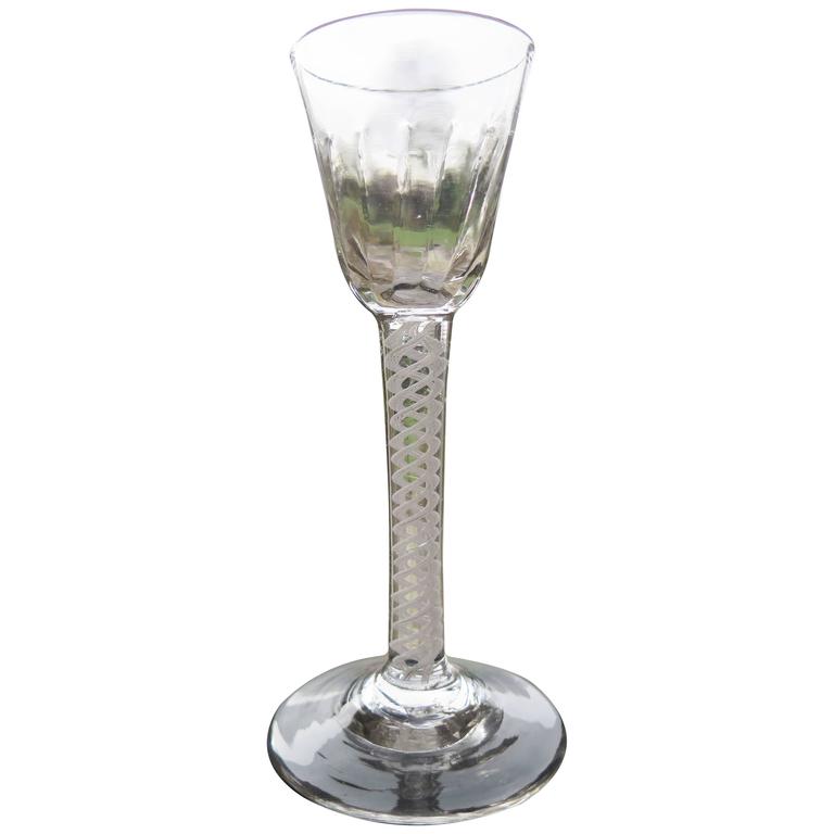 Georgian Wine Drinking Glass Hand Blown Cotton Twist Stem English Georgian Wine Drinking Glass Hand Blown Cotton Twist Stem English Circa 1765 For