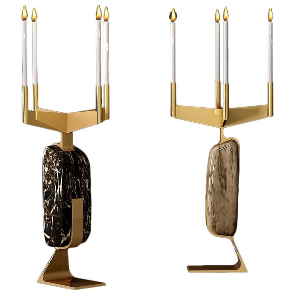 Candll Brass Candelabra by Julien Aubin For Sale