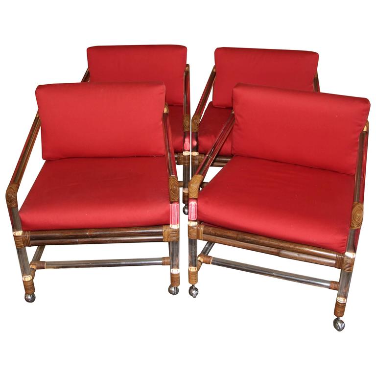Four Lucite Rattan or Bamboo Ficks Reed Armchairs at 1stDibs