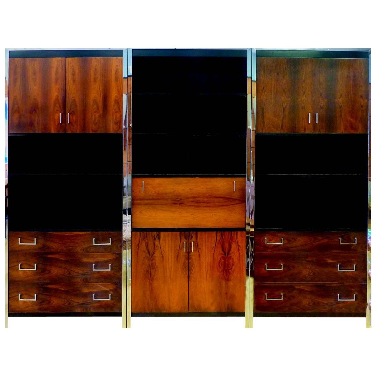 Rosewood and Chrome Wall Unit by John Stuart For Sale