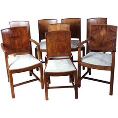 Set of Eight Art Deco Dining Chairs with His and Hers Armchairs
