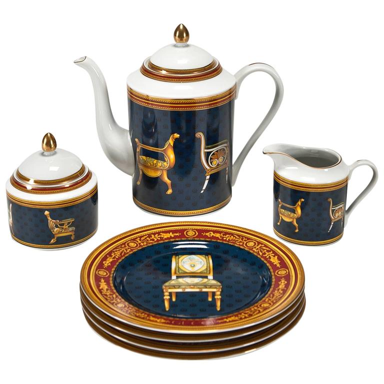 Coffee Set and Dessert Plates with Chairs by Gucci For Sale at 1stdibs