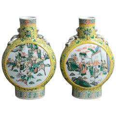 Antique Pair of 19th Century Qing Dynasty Moon Flasks