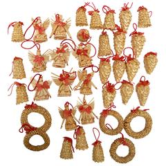 Collection of 37 Vintage Swedish Straw Christmas Ornaments