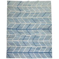 Scandinavian Inspired Turkish Kilim Flat-Weave Rug in Blues 3