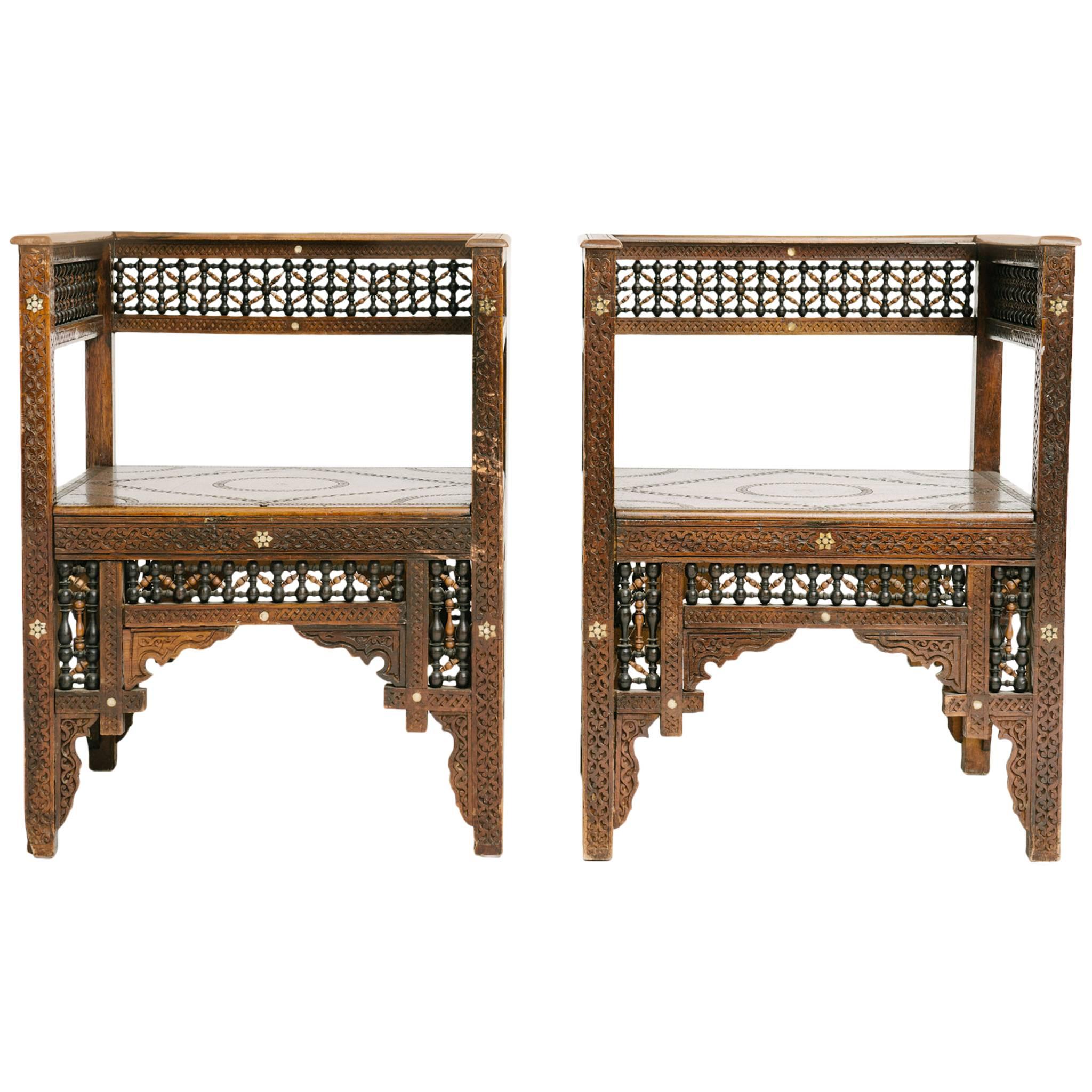 Pair of Carved Moroccan Chairs