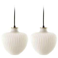 Pair of Pendant Lights, Brass and Opal Glass, 1950s