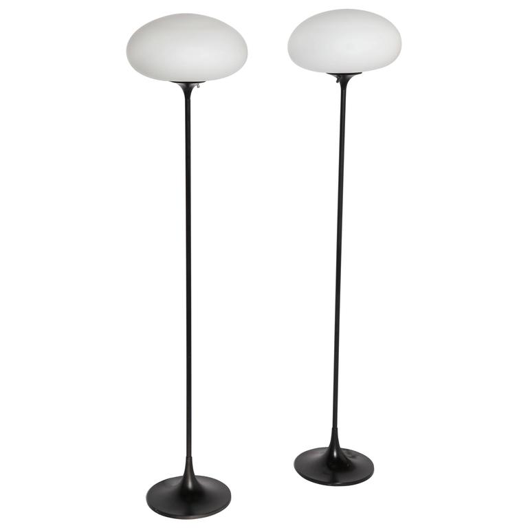 Pair Of Bill Curry Design Line Mushroom Floor Lamps With White Pair Of Bill Curry Design Line Mushroom Floor Lamps With White Glass Shades For