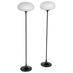 Pair of Bill Curry Design Line "Mushroom" Floor Lamps with White Glass Shades