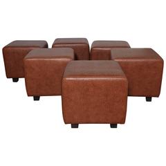 set of 5 Custom Made square Leather Ottomans