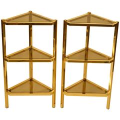 Pair of Triangular Brass Pedestals 3